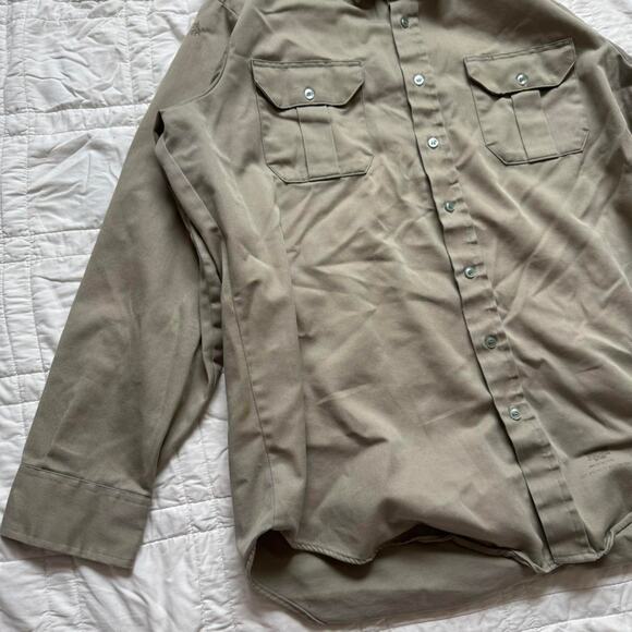 Vintage 90s khaki military button up shirt distressed LION sz XL grunge minimal - Picture 5 of 8